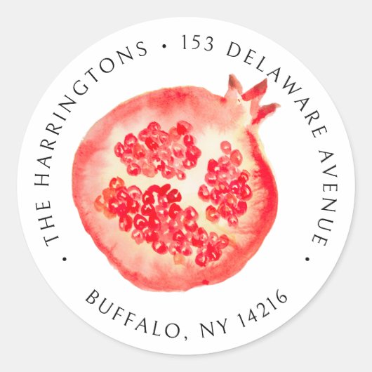 Handgeschilderd granaatappel Elegant retour adres Ronde Sticker (Voorkant)