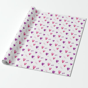 Handgeschilderd hart x en o gepatterd cadeaupapier