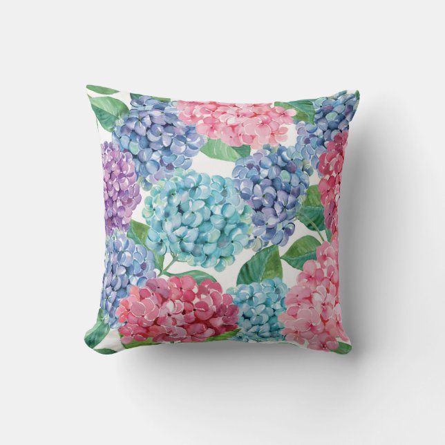 Handgeschilderd Hydrangea Blooms floral Pillow Kussen (Voorkant)