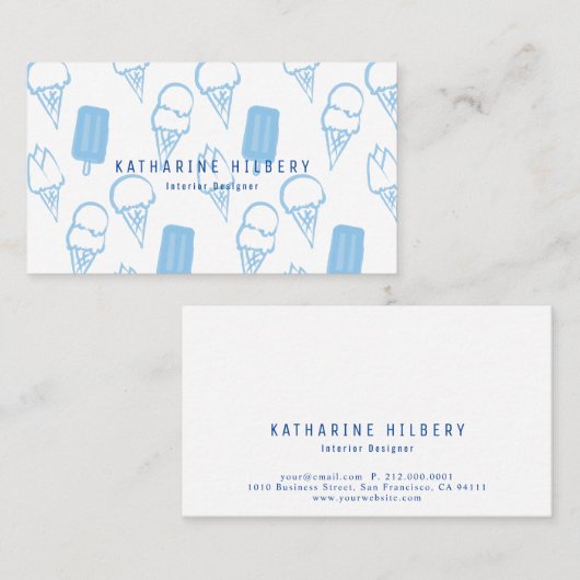 Handgeschilderd Ice Cream Pattern Blue Visitekaart Visitekaartje (Voorkant / Achterkant)