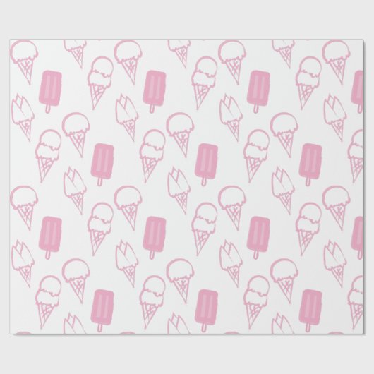 Handgeschilderd Ice Cream Pattern Pink Cadeaupapier (Vlak)