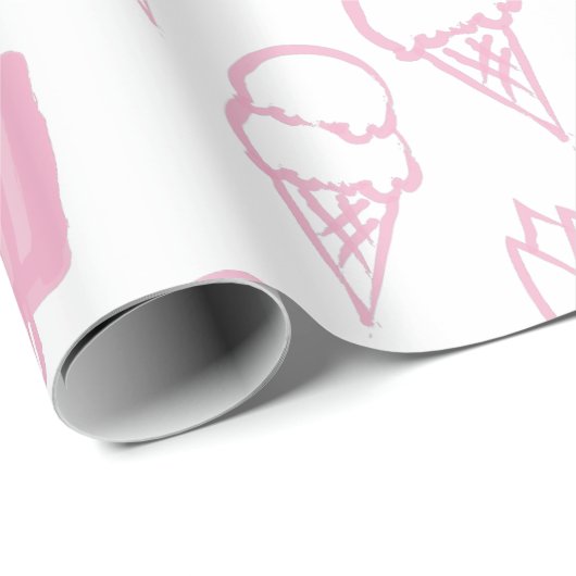 Handgeschilderd Ice Cream Pattern Pink Cadeaupapier (Rol Hoek)