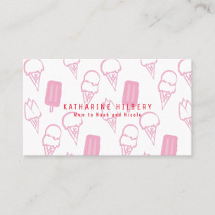 Handgeschilderd Ice Cream Pattern Pink Mommy Visitekaartje