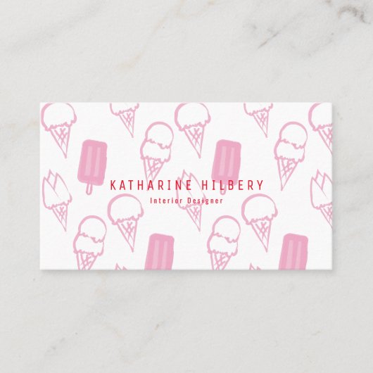 Handgeschilderd Ice Cream Pattern Roze Visitekaart Visitekaartje (Voorkant)