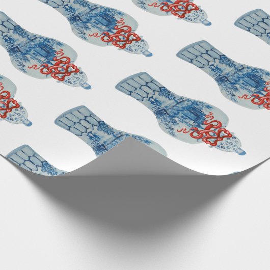 Handgeschilderd kerstblauw en witte gember pot cadeaupapier (Hoek)