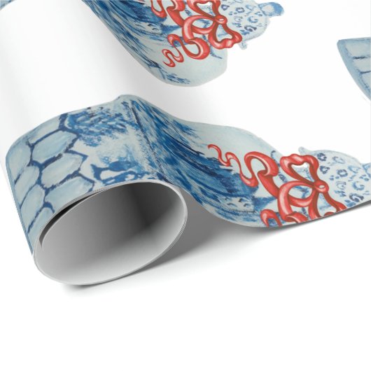 Handgeschilderd kerstblauw en witte gember pot cadeaupapier (Rol Hoek)