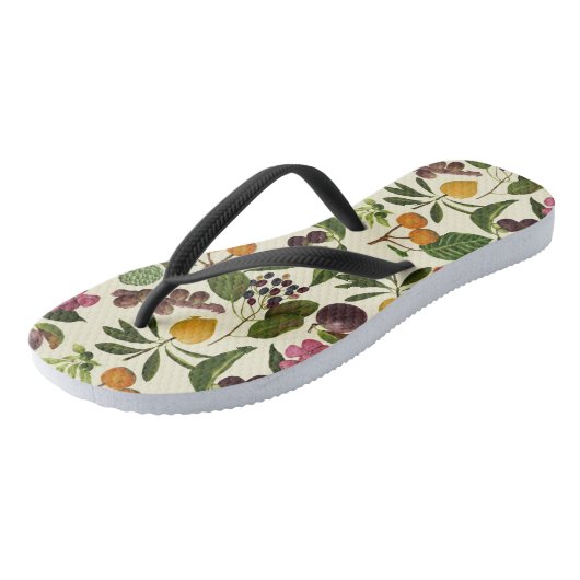 Handgeschilderd kleurrijk rustiek tropisch fruitpa teenslippers (Schuin)