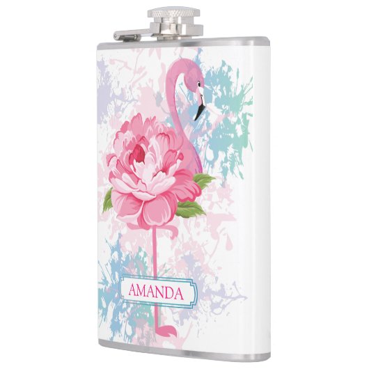 Handgeschilderd Monogram flamingo Heupfles (Links)