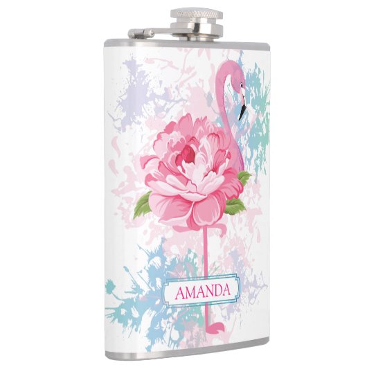 Handgeschilderd Monogram flamingo Heupfles (Rechts)