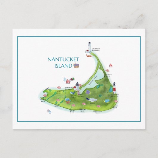 Handgeschilderd Nantucket-eiland Briefkaart (Voorkant)