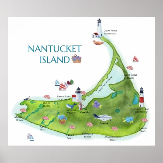 Handgeschilderd Nantucket-eiland Poster (Voorkant)