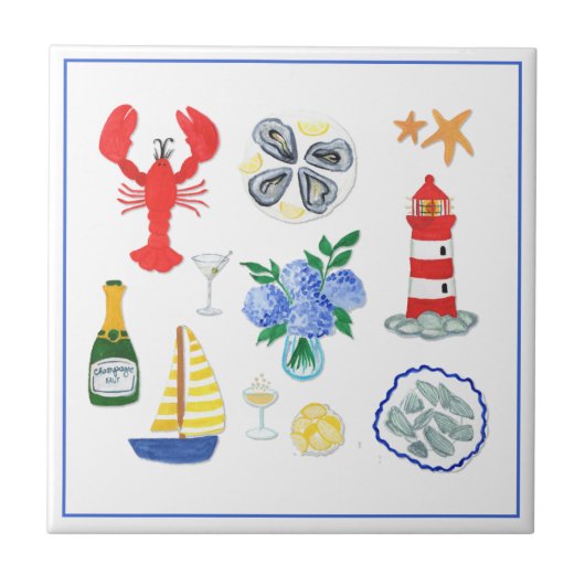 Handgeschilderd Nantucket thema Tegeltje (Voorkant)