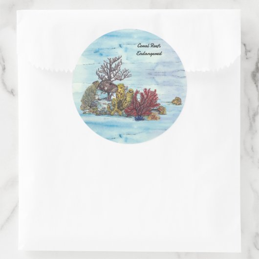 Handgeschilderd onderwater koraalrif ronde sticker (Tas)