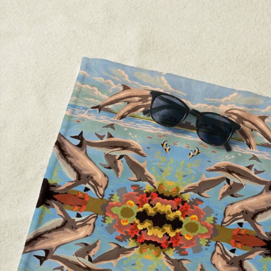 Handgeschilderd op aantal dolfijnen | Spiegelen | Strandlaken (In situ)