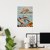 Handgeschilderd op nummer | Speelse dolfijnen | Poster (Thuiskantoor)