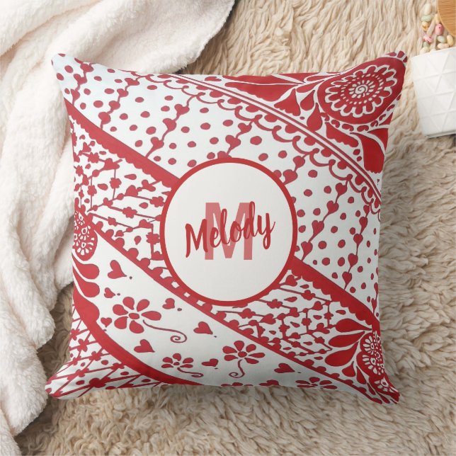 Handgeschilderd rood Henna Mehndi patroon Kussen (Deken)