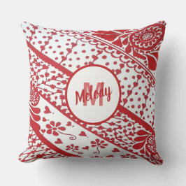 Handgeschilderd rood Henna Mehndi patroon Kussen