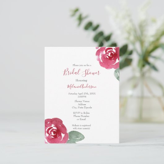 Handgeschilderd rood roze Waterverf Roos Kaart (Staand voorkant)