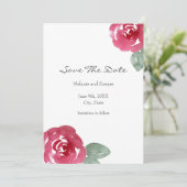 Handgeschilderd rood roze Waterverf Roos Save The Date (Staand voorkant)