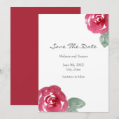 Handgeschilderd rood roze Waterverf Roos Save The Date (Voorkant / Achterkant)