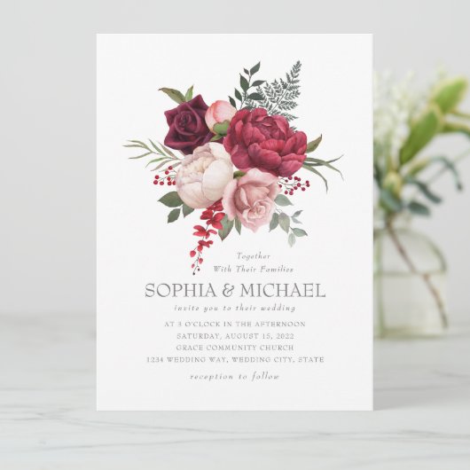 Handgeschilderd Roos Floral Silver Script Kaart (Staand voorkant)