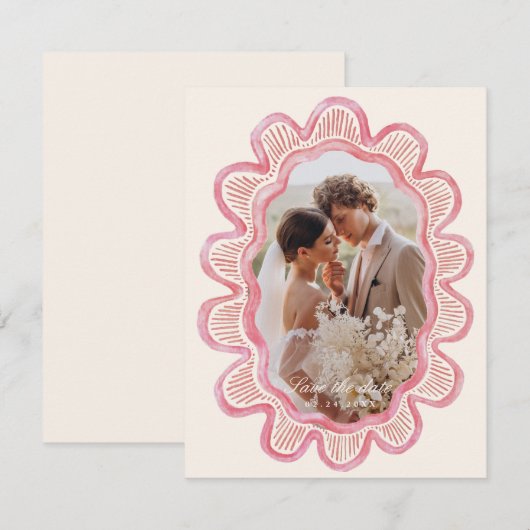 Handgeschilderd roze geschulpte ovale foto lijst (Voorkant / Achterkant)