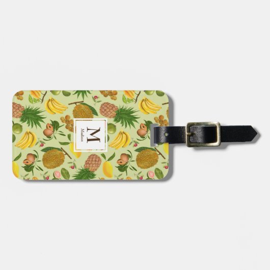 Handgeschilderd sappig tropisch fruit monogram bagagelabel (Voorkant horizontaal)