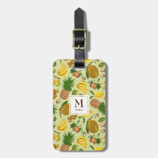 Handgeschilderd sappig tropisch fruit monogram bagagelabel