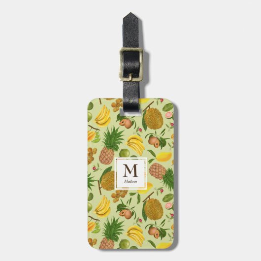Handgeschilderd sappig tropisch fruit monogram bagagelabel (Voorkant verticaal)