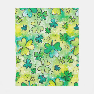Handgeschilderd shamrock-patroon met watercolo fleece deken