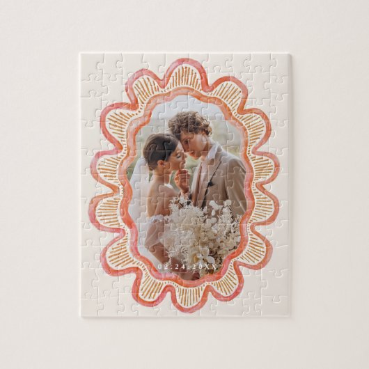 Handgeschilderd sinaasappel geschulpte ovale foto legpuzzel (Verticaal)