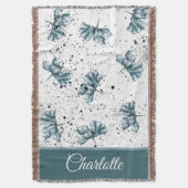 Handgeschilderd stalen blauw Floral Monogram Deken (Voorkant Verticaal)