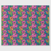 Handgeschilderd tropisch bloemmotief in vet roze cadeaupapier (Vlak)