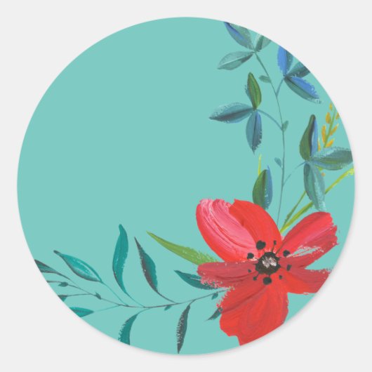 handgeschilderd-waterverf-bloem ronde sticker (Voorkant)