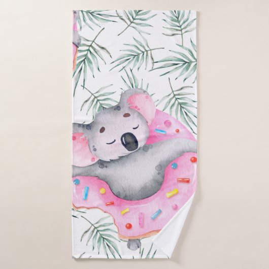 Handgeschilderd waterverf patroon met koala tropic badhanddoek (Badhanddoek)