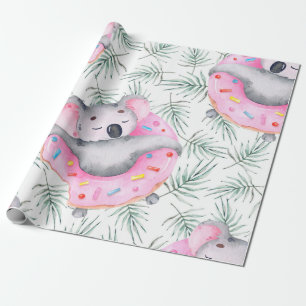 Handgeschilderd waterverf patroon met koala tropic cadeaupapier