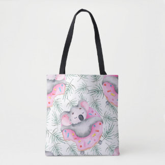 Handgeschilderd waterverf patroon met koala tropic tote bag