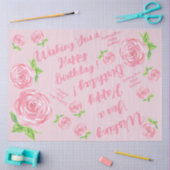 Handgeschilderd Waterverf Roos HAPPY BIRTHDAY cade Tissuepapier (Craft)