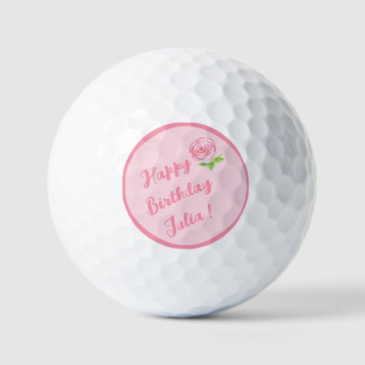 Handgeschilderd Waterverf Roos HAPPY BIRTHDAY Golfballen (Voorkant)