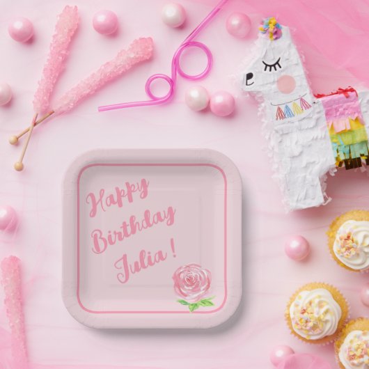 Handgeschilderd Waterverf Roos HAPPY BIRTHDAY Papieren Bordje (Feest)