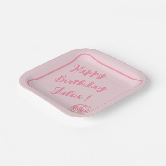 Handgeschilderd Waterverf Roos HAPPY BIRTHDAY Papieren Bordje (Gebogen)