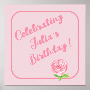 Handgeschilderd Waterverf Roos HAPPY BIRTHDAY Poster