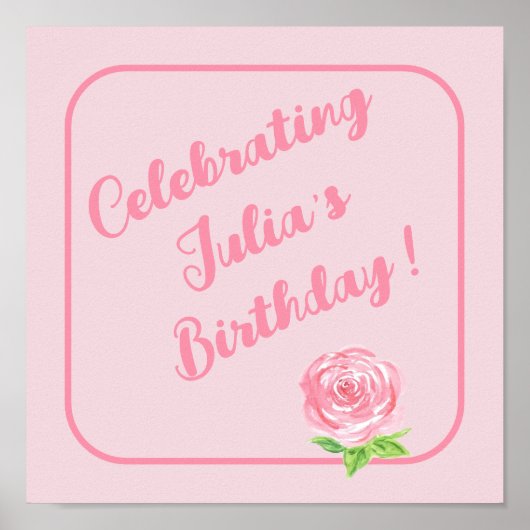 Handgeschilderd Waterverf Roos HAPPY BIRTHDAY Poster (Voorkant)