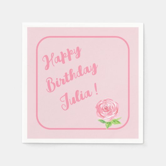 Handgeschilderd Waterverf Roos HAPPY BIRTHDAY Servet (Voorkant)