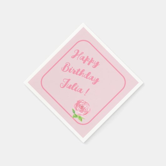 Handgeschilderd Waterverf Roos HAPPY BIRTHDAY Servet (Hoek)