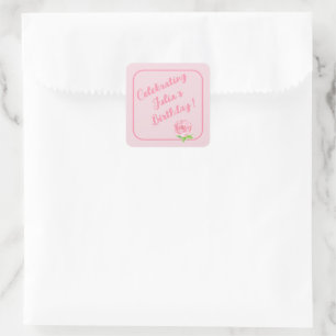 Handgeschilderd Waterverf Roos HAPPY BIRTHDAY Vierkante Sticker