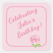 Handgeschilderd Waterverf Roos HAPPY BIRTHDAY Vierkante Sticker (Voorkant)