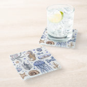 Handgeschilderd Waterverf Zee. Glazen Onderzetter (Schuin)