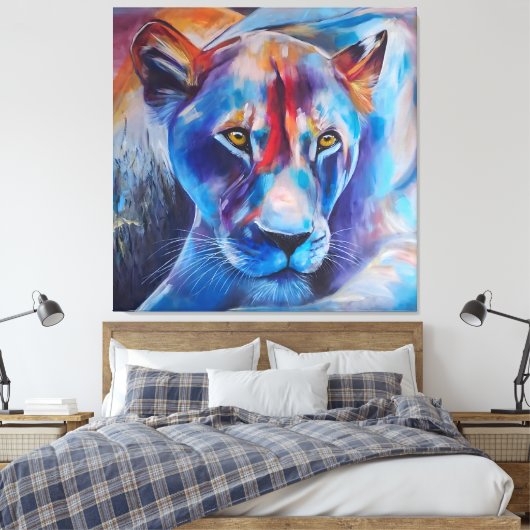 Handgeschilderd wild kat portret canvas afdruk (Insitu (Slaapkamer))