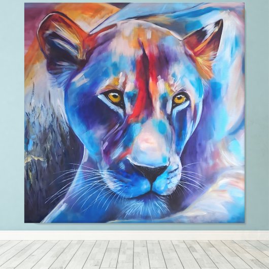 Handgeschilderd wild kat portret canvas afdruk (Insitu (Houten vloer))